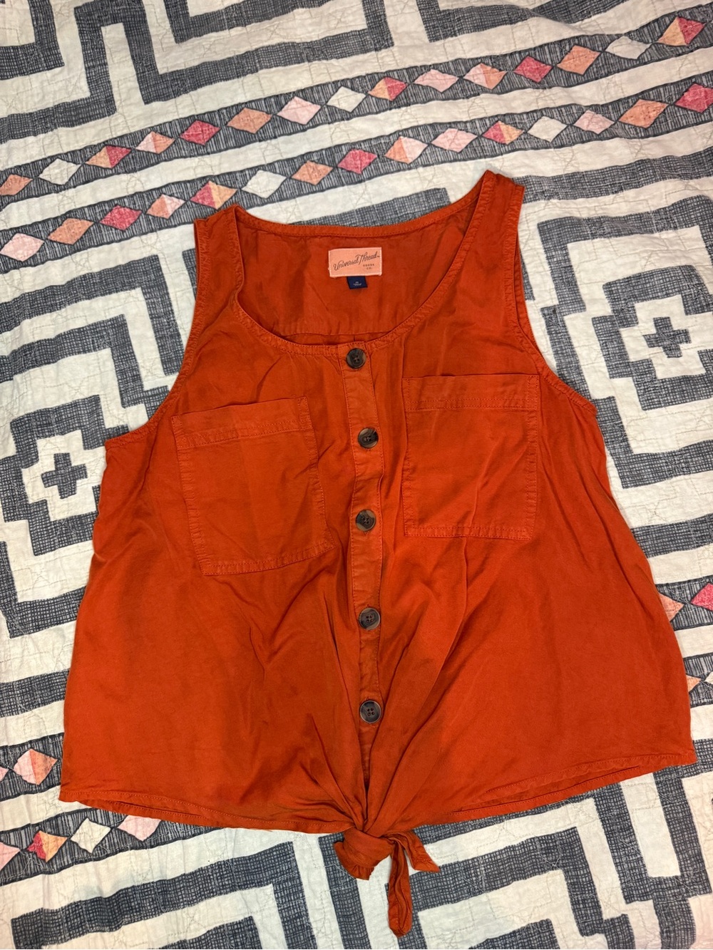 Universal Thread Burnt Orange Button-Front Tank with Tie